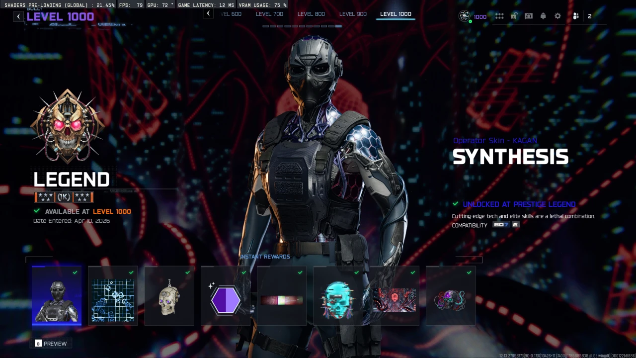 lvl 1000/nexus horizon/Abyss/All modes mastery/Black cell/Dark ops/weapons lvl 250