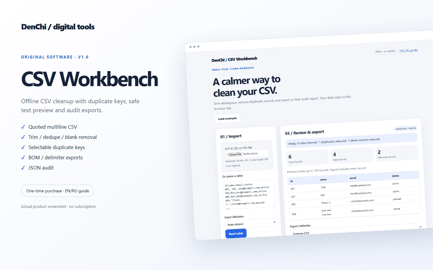CSV Workbench | Offline CSV Cleaner