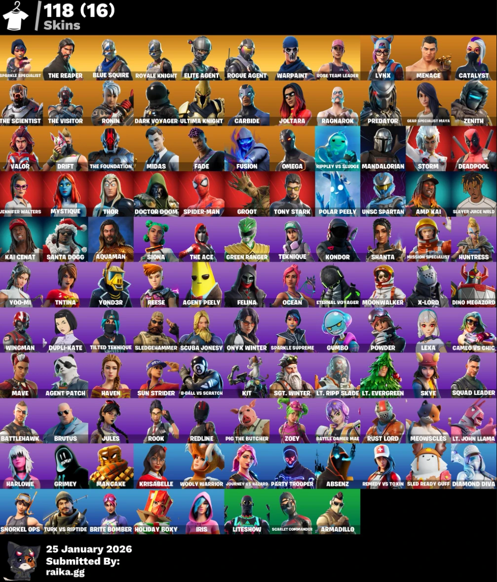 [PC] 118 skins | OG STW | Sparkle Specialist | The Reaper | Blue Squire | Royale Knight | Elite Agent | Rogue Agent | Lynx | Menace | Catalyst | 700 VB