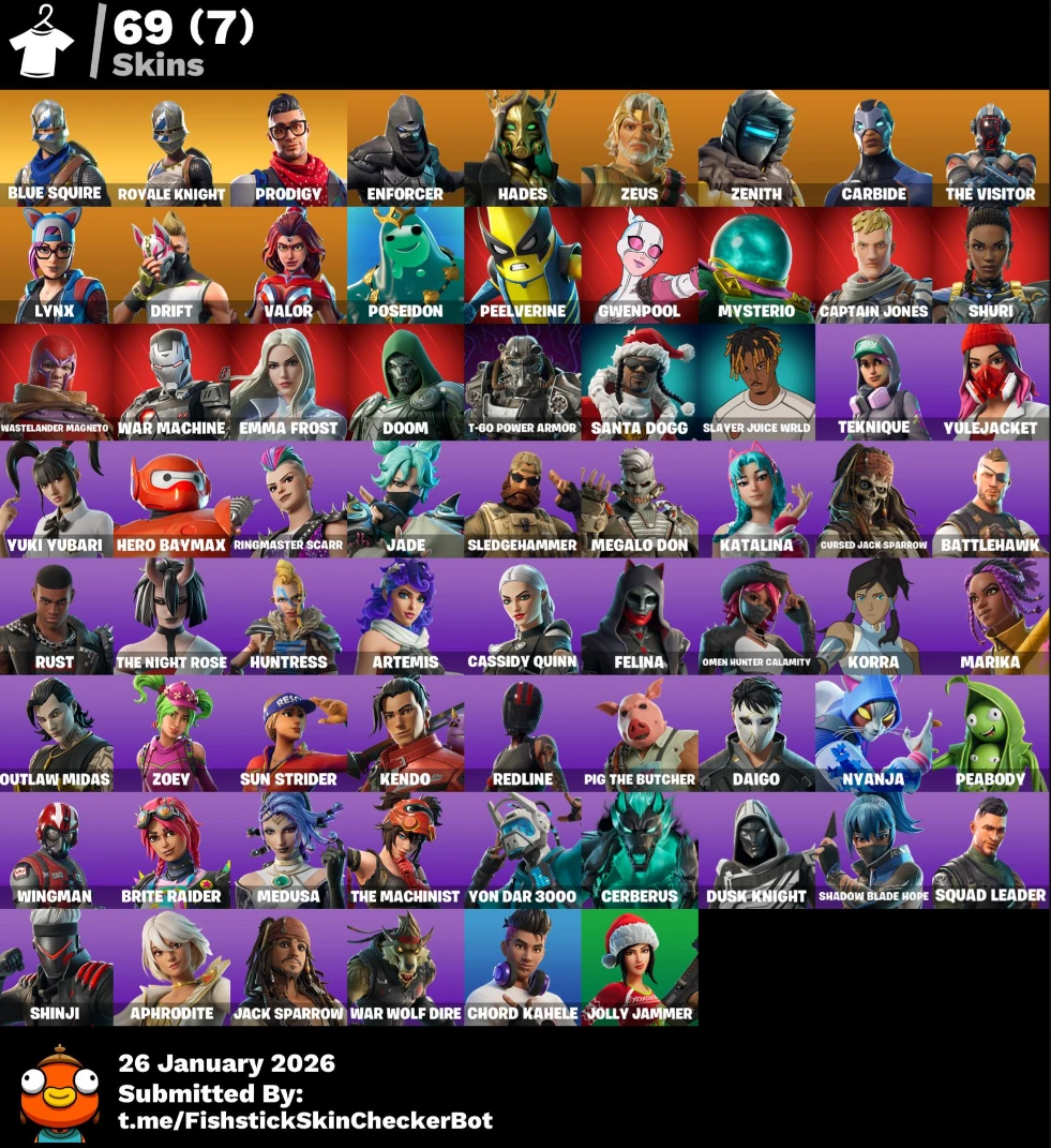 [PC] 69 skins | Blue Squire | Royale Knight | Prodigy | Enforcer | Hades | Zeus | Zenith | Carbide | The Visitor | Lynx | Drift | Valor | Poseidon | 950 VB