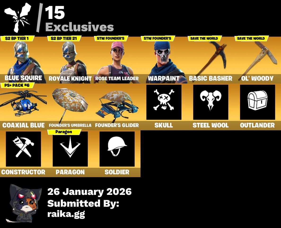 RARE BANNER [PC] 6 skins | OG STW | Blue Squire | Royale Knight | Tsuki 2.0 | Blitz Knight | Pursuit | Skirmish | Shattered Halo Ring | Dreamer's Two-Shot | 300 VB